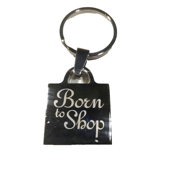Born To Shop Silver Tone Metal Heavy Keychain - Picture 1 of 4